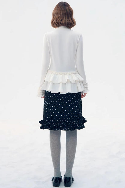 Six-Button Lace Hem Top