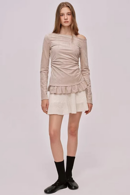 Faux Suede Pleated Dress
