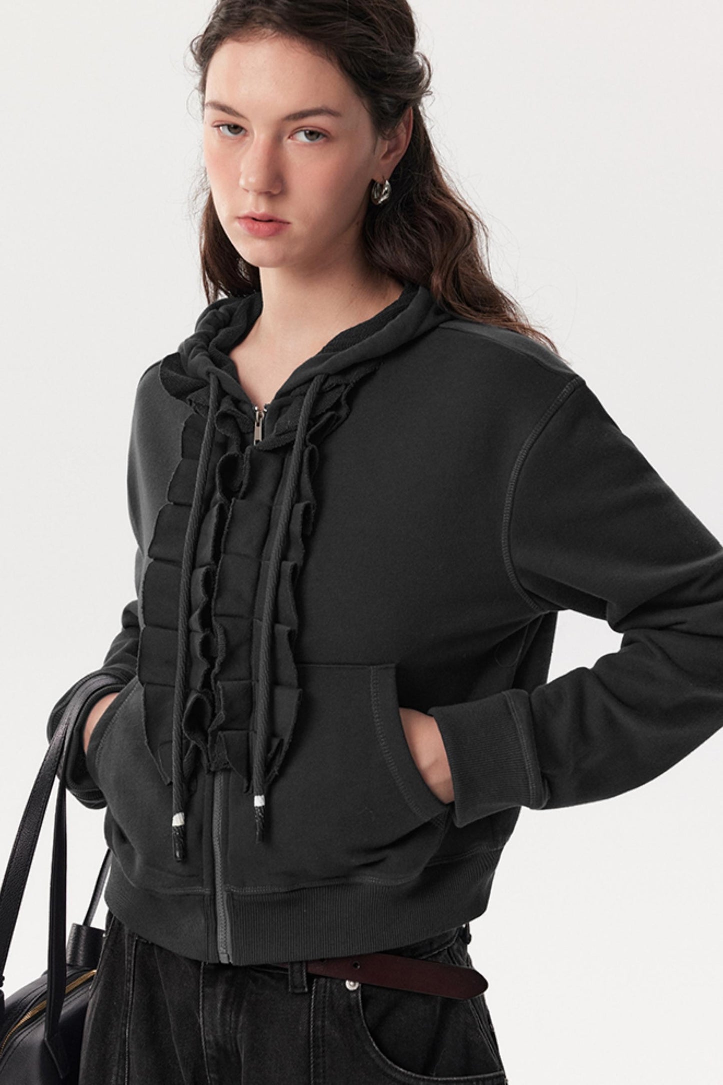 New Lace Collar Hooded Top