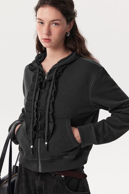 New Lace Collar Hooded Top