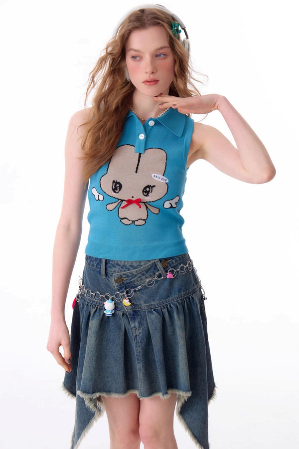 Anime Print Polo Knit Top