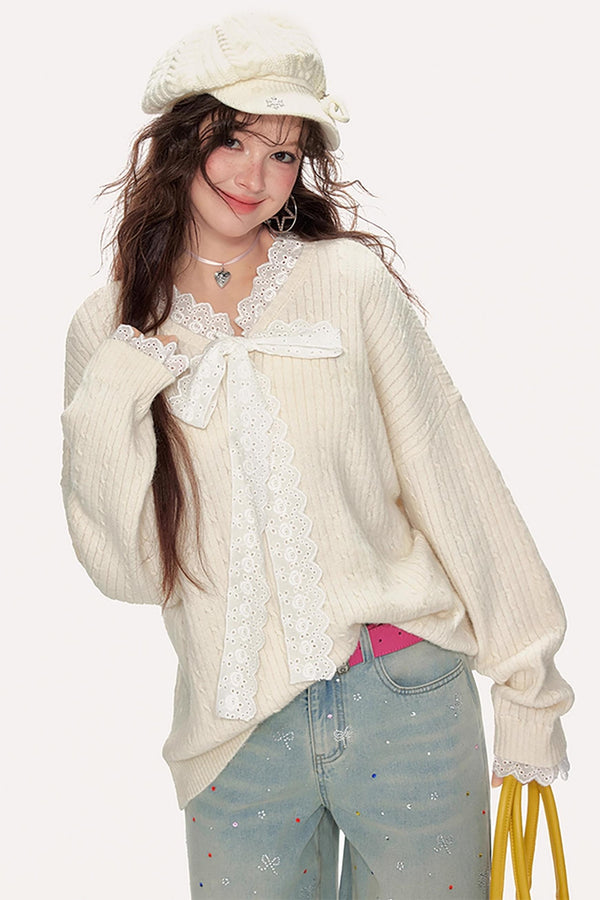 Sweet Lace V-Neck Sweater