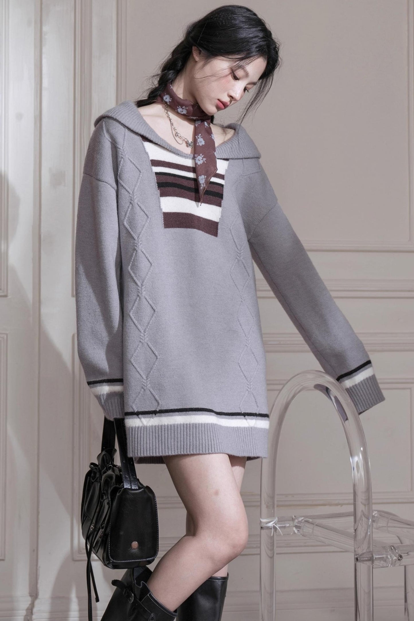 Lazy Fluff Striped Woolen Dress