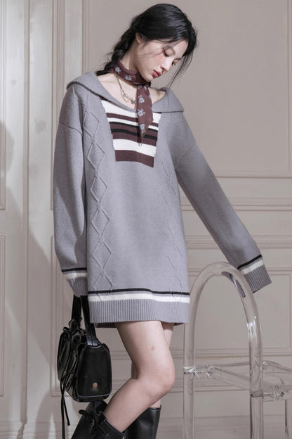 Lazy Fluff Striped Woolen Dress