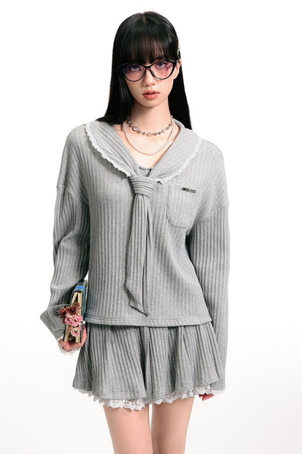 Gray Sailor Ensemble Skirt Set