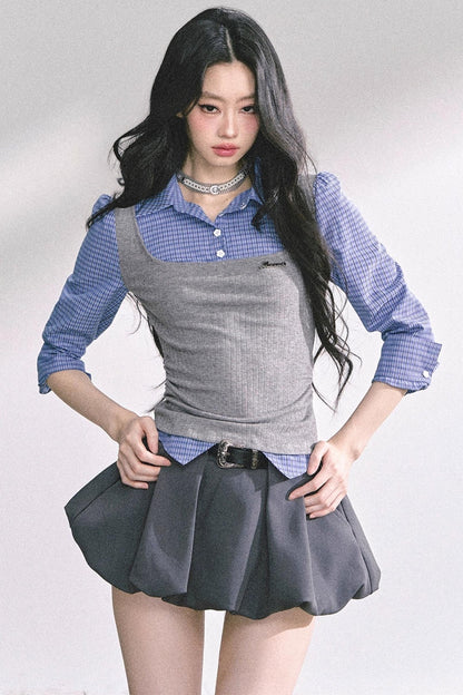 Blue Gray Plaid Shirt