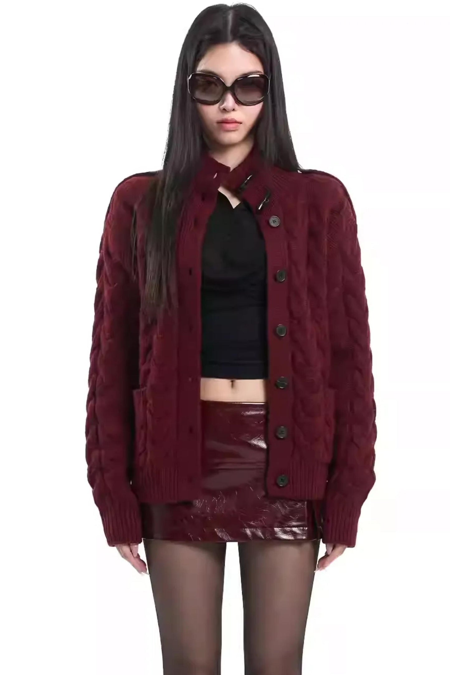 Retro Black and Red Cable Cardigan