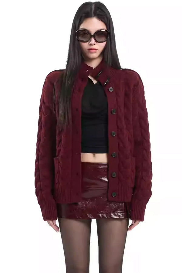 Retro Black and Red Cable Cardigan