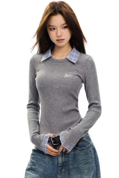 Plaid Imitation Wool Undershirt Sweater