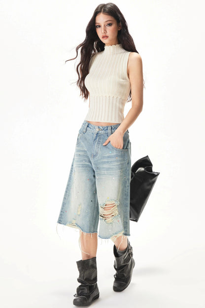 Retro Ripped Denim Shorts