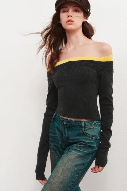 One-shoulder Knit Top