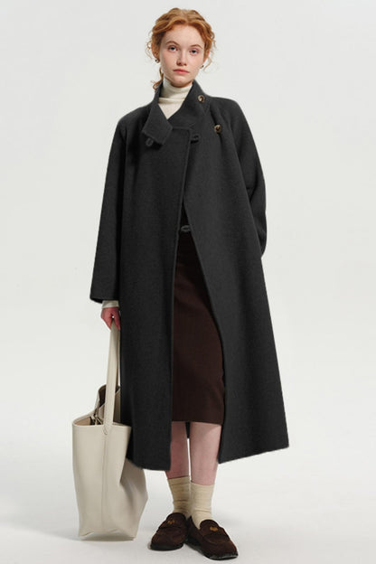 Premium Wool Tweed Stand-Collar Coat