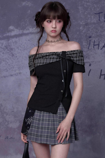 Plaid Graffiti Pleated Skirt Matching Set