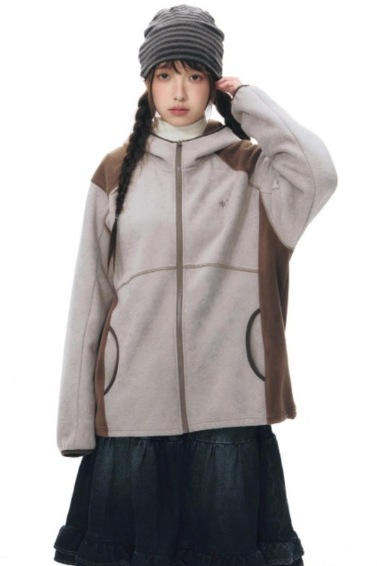 Fleece Patchwork Hooded Jacket