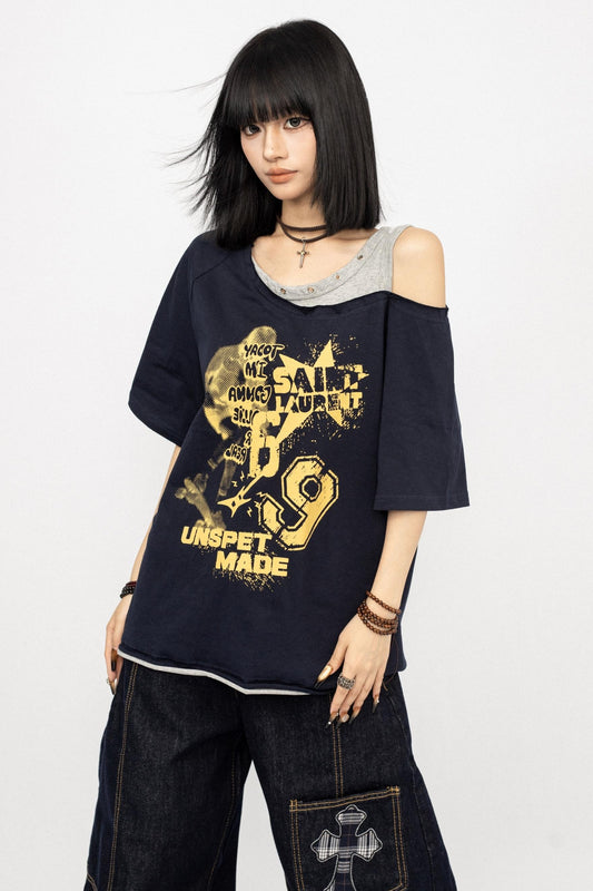 Vintage Off-Shoulder Loose T-Shirt