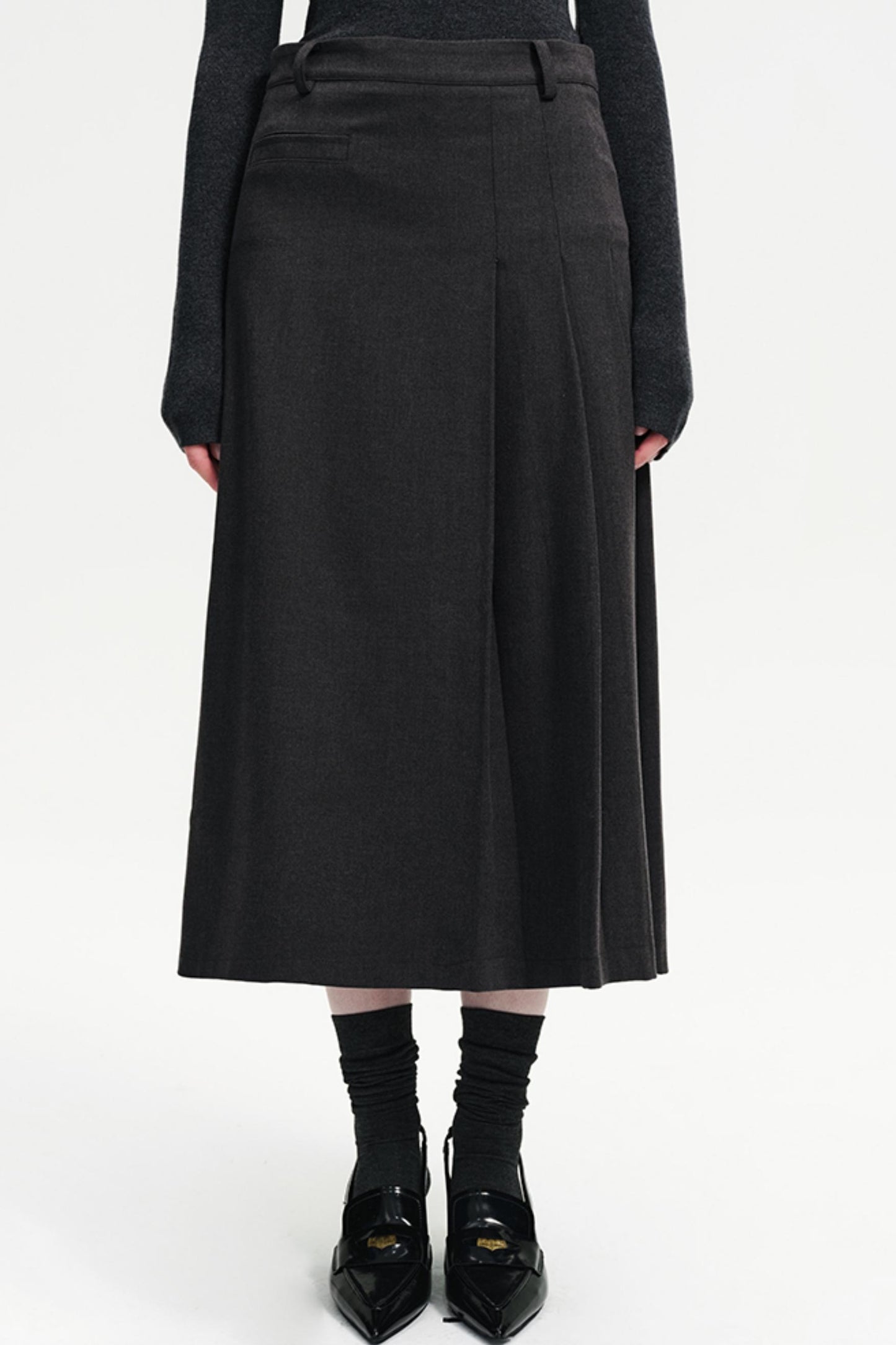 French Woolen High-Waisted Pleated Skirt