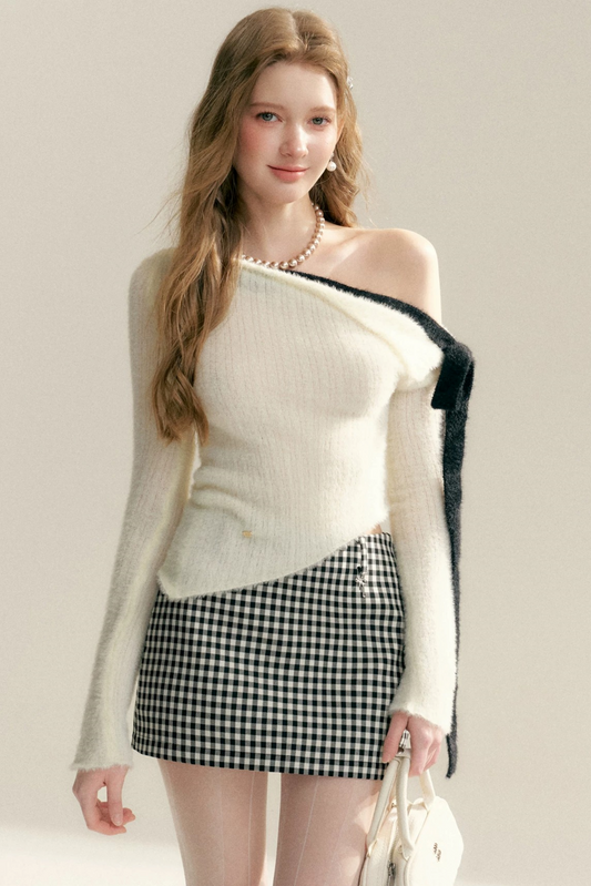 Asymmetrical Bow Tie Off-Shoulder Sweater