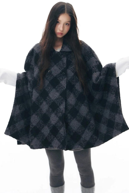 Plaid Cape Winter Coat