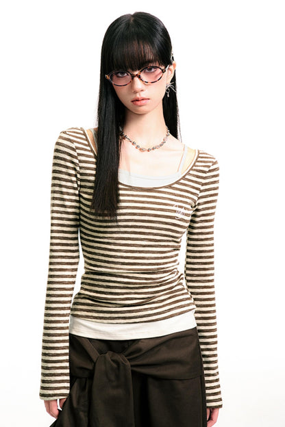 Colorblock Striped U-Neck Top