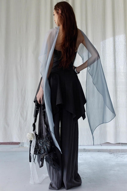 Wax-Dyed Asymmetric Hem Vintage Vest
