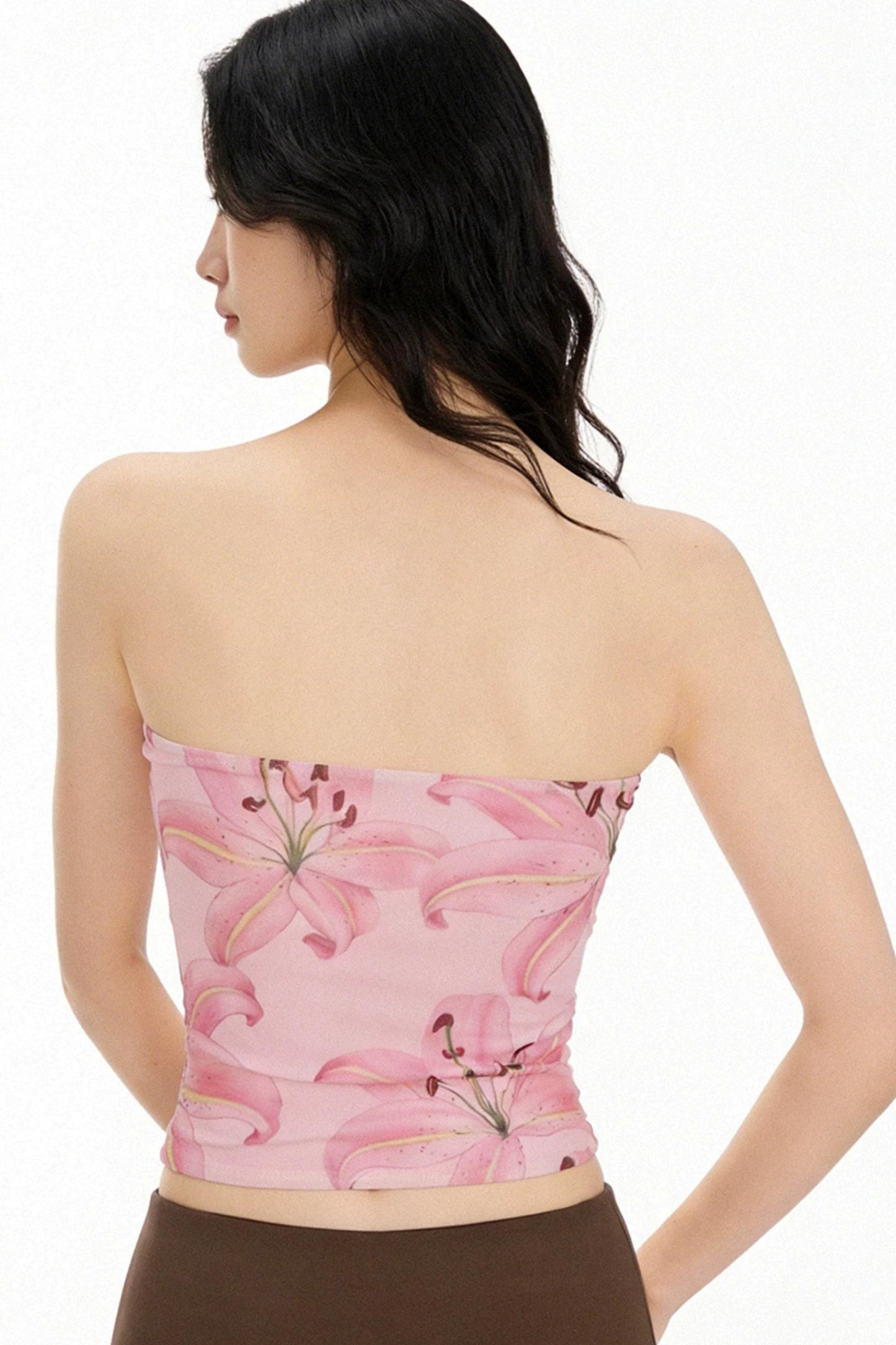 Top de tubo de malla floral rosa