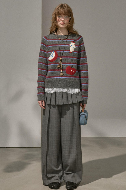 Apple Striped Crew Neck Top