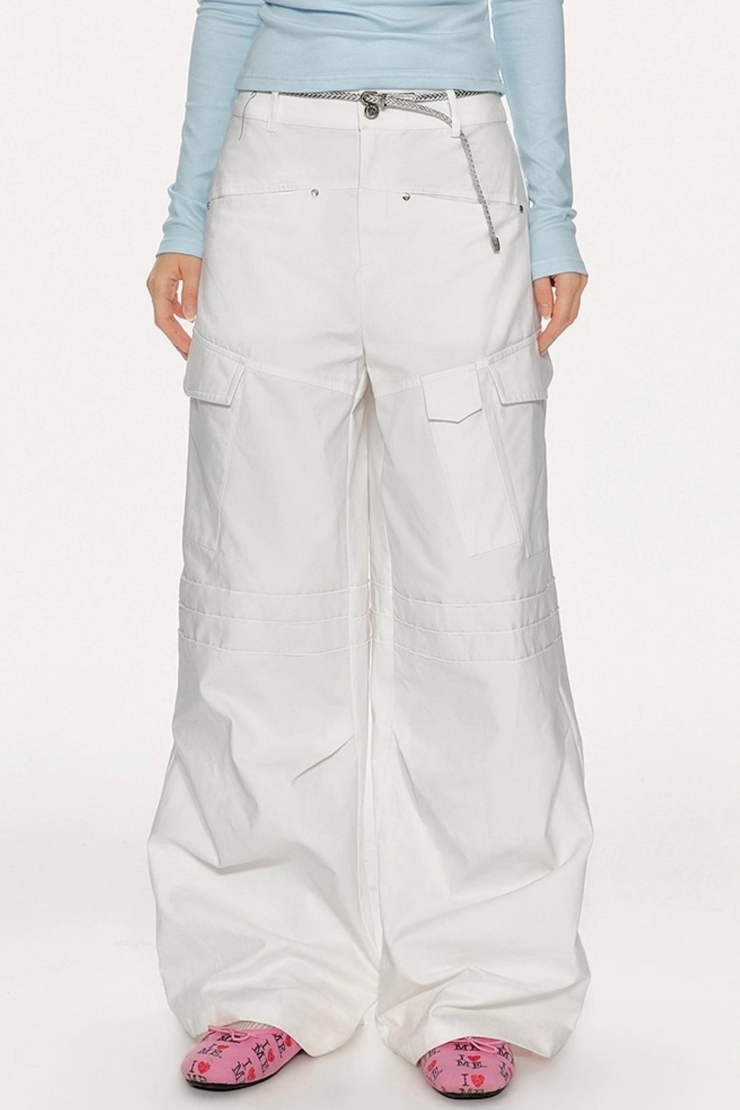 High-Waisted Solid Color Wide-Leg Trousers