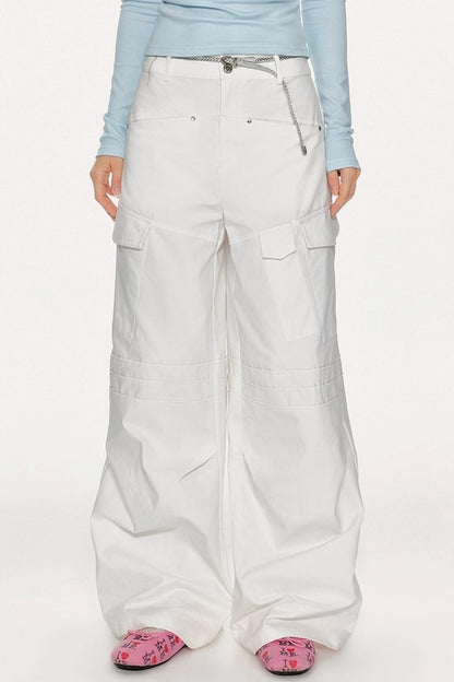 High-Waisted Solid Color Wide-Leg Trousers