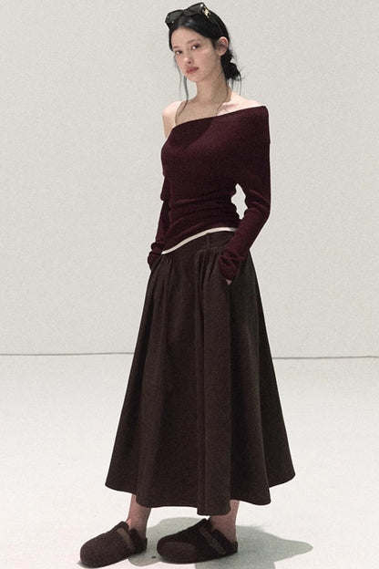 Micro-Velvet Pleated A-Line Skirt