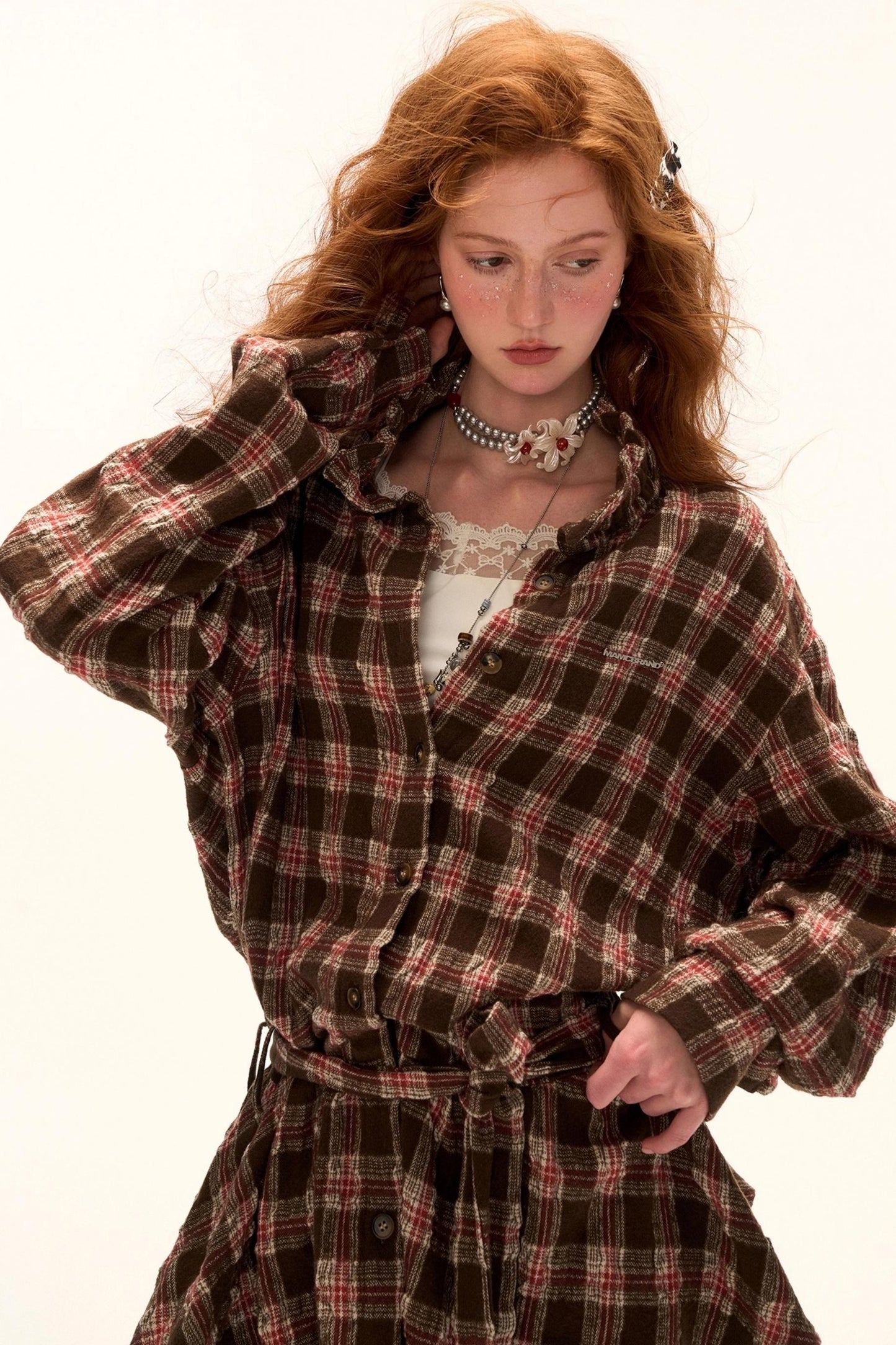 Bow Plaid Shirt Dress