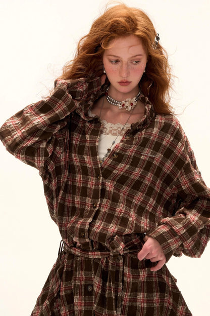 Bow Plaid Shirt Dress