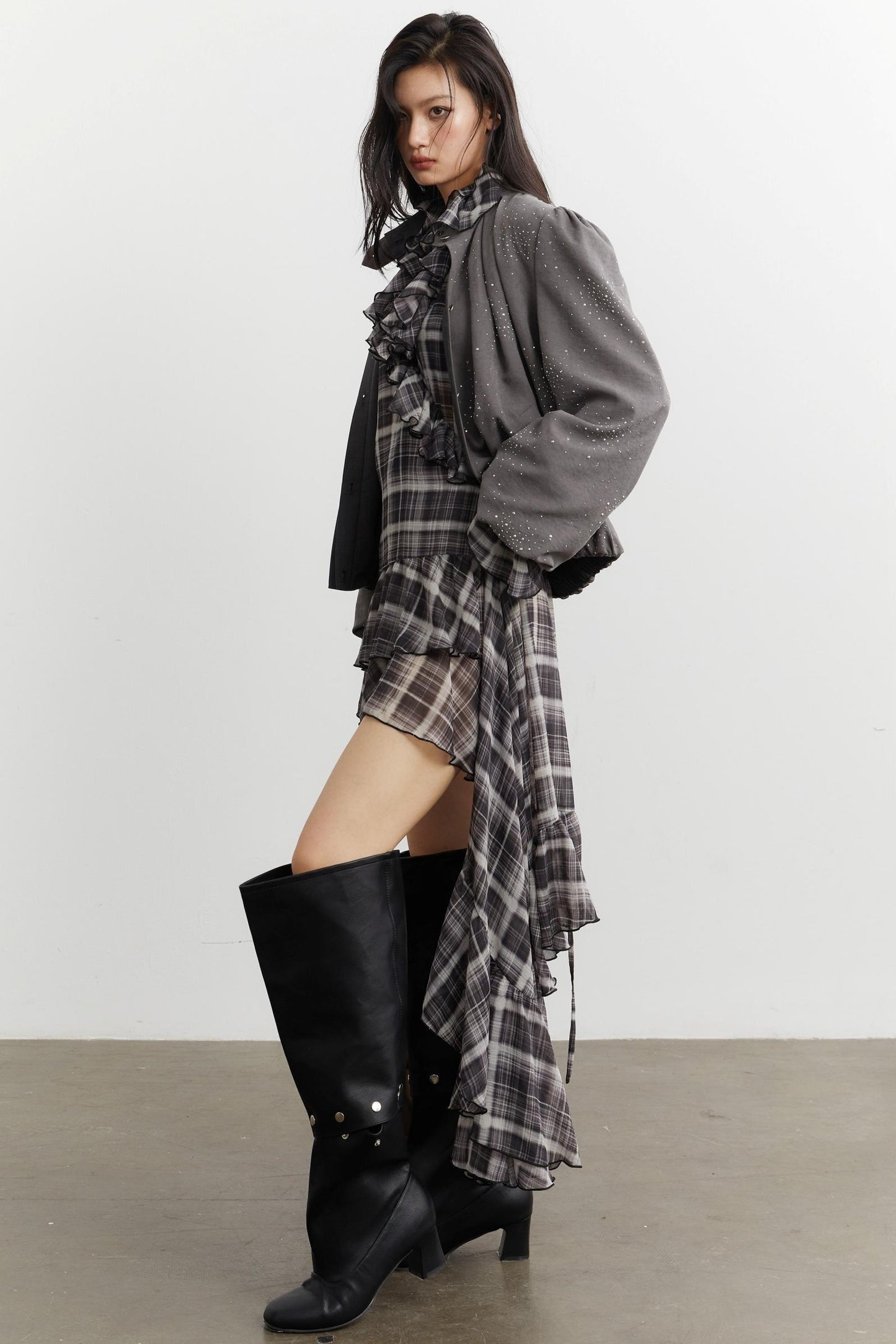 Vintage Bright Diamond Pleated Short Jacket