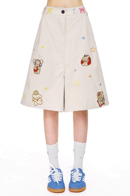 베이지 자수 크롭 팬츠