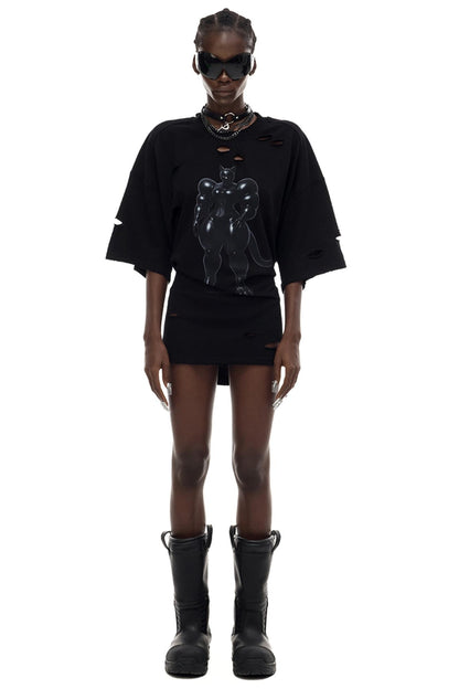 Cat Print Waist Black T-Shirt