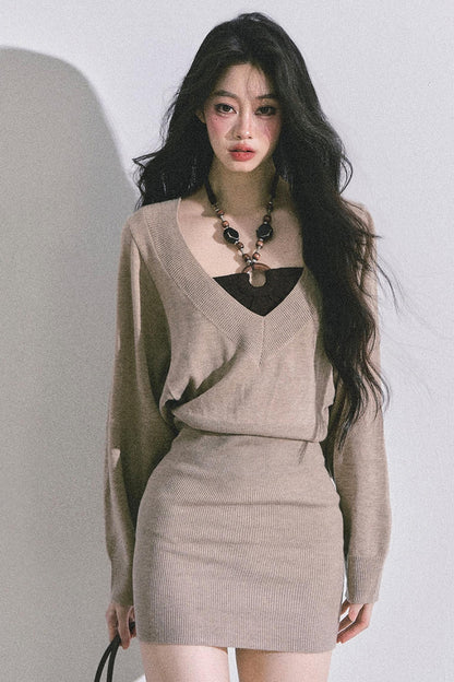 Gold Wisdom French Knitted Dress Set-Up