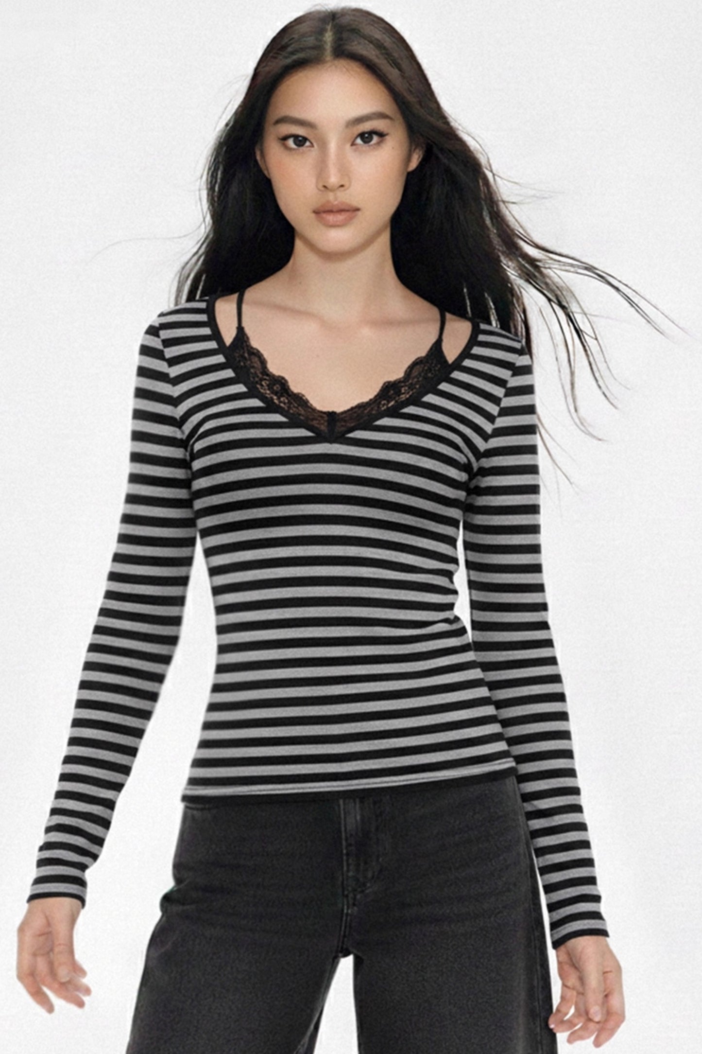 Color-Block Lace Knit Top