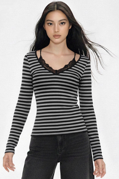 Color-Block Lace Knit Top