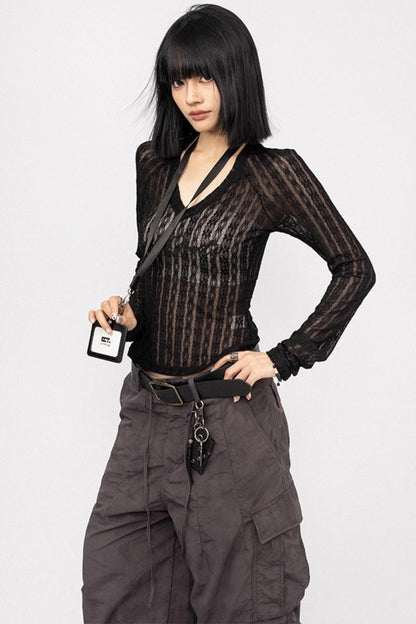 Retro Lace Slim Sleeve Top