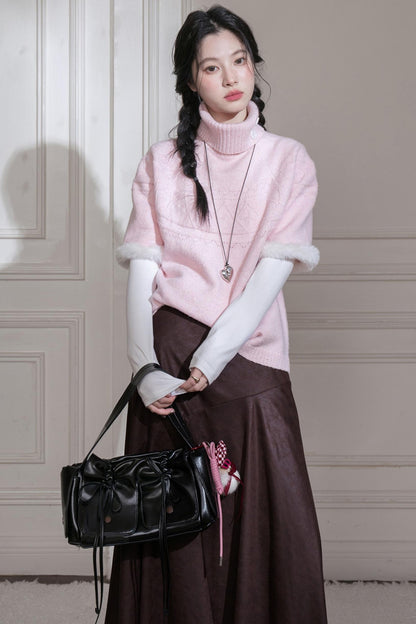 Ancient Drama Velvet Bat Sleeve Knitted Sweater Set