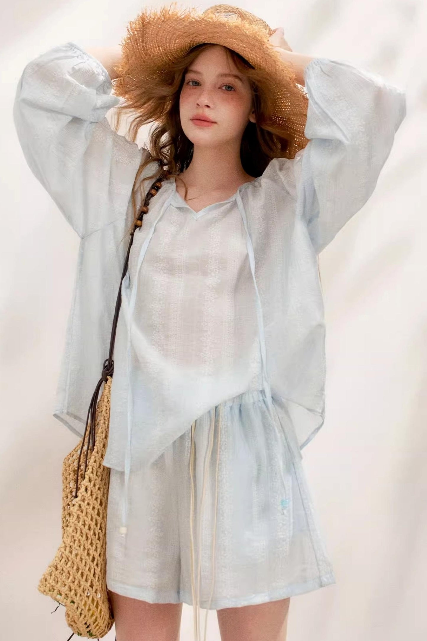 Beaded Tencel Boho Chic Ensemble Shorts