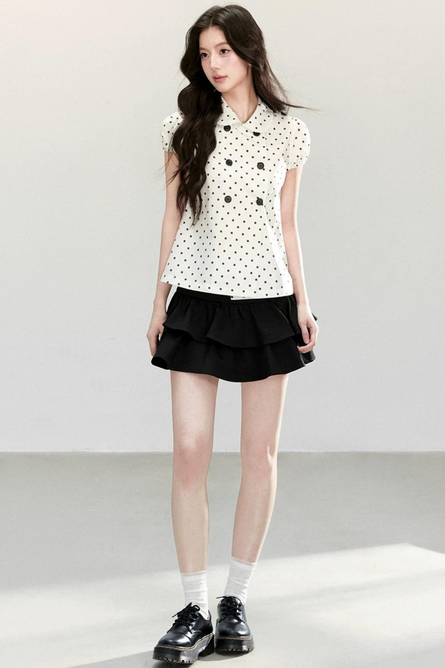 White Polka Dot Short Sleeve Shirt