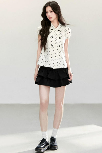 White Polka Dot Short Sleeve Shirt