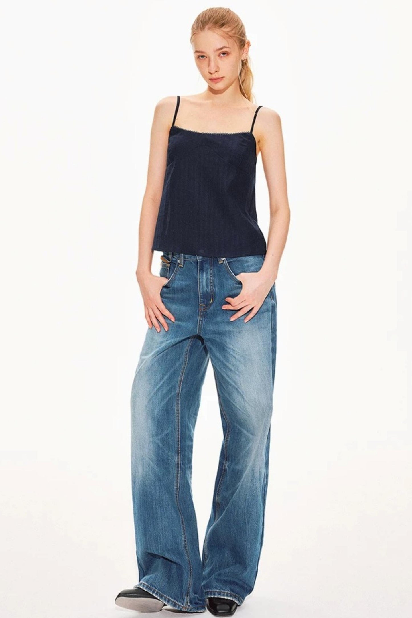 Classic Blue Straight-Leg Denim Pants