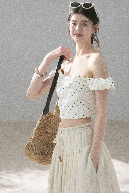 Youthful Plaid Off-Shoulder Top