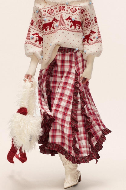 Spliced Plaid Long Skirt