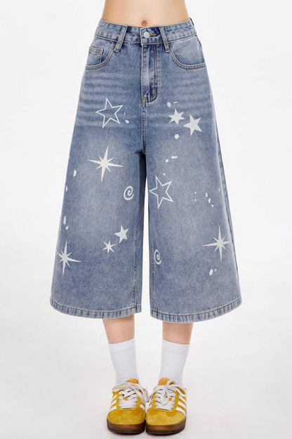 Star-Printed Cropped Pants
