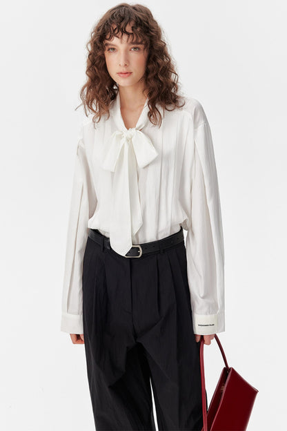 Pleated Bow Tie Shirt