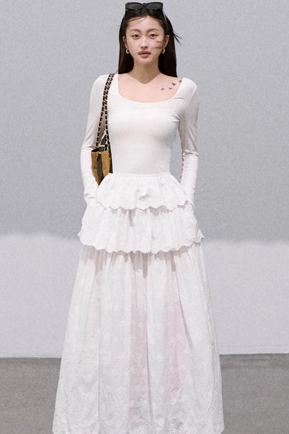 Panelled U-Neck Knitted Dress