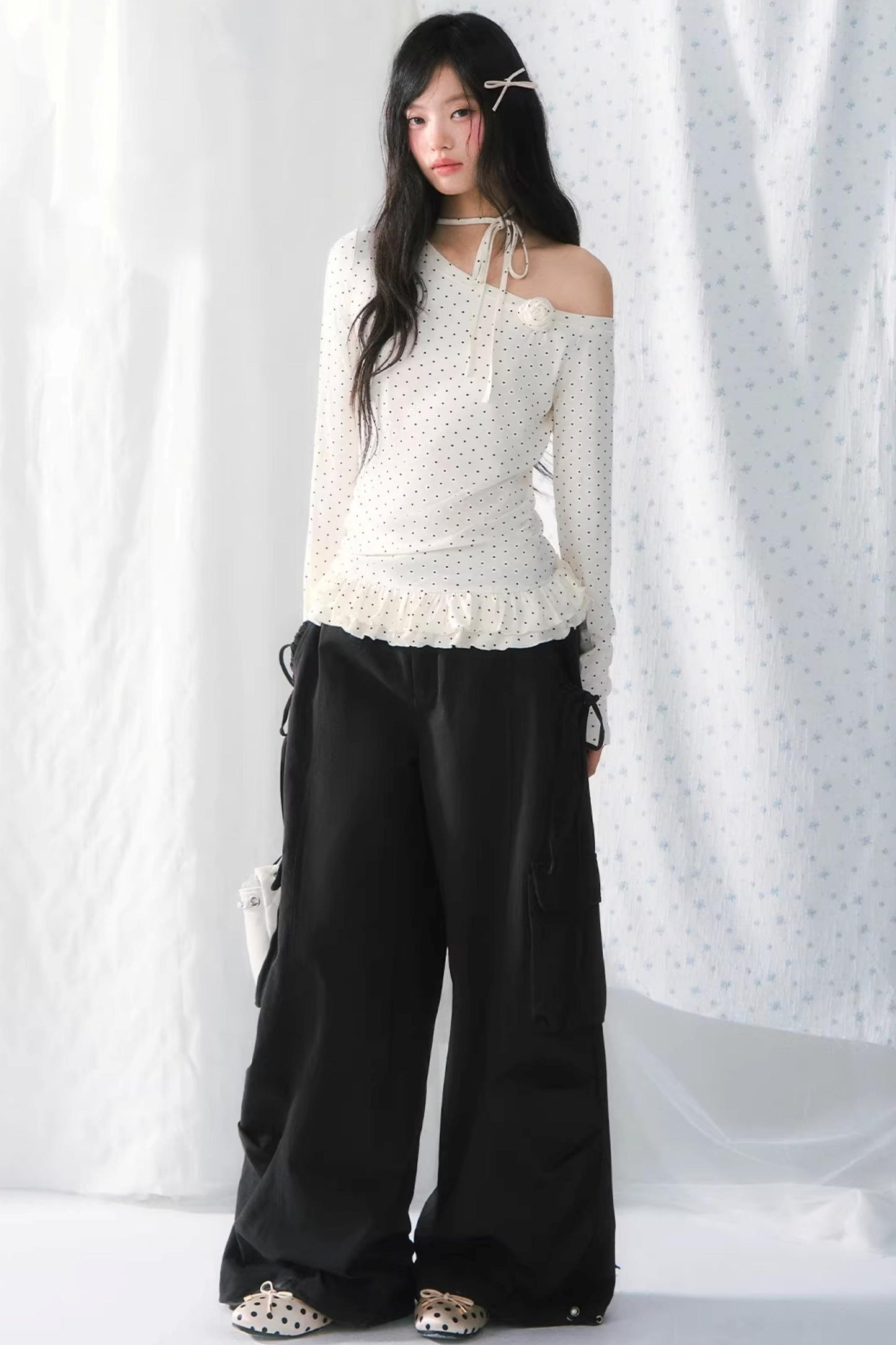 Polka Dot Lace Off-Shoulder Blouse