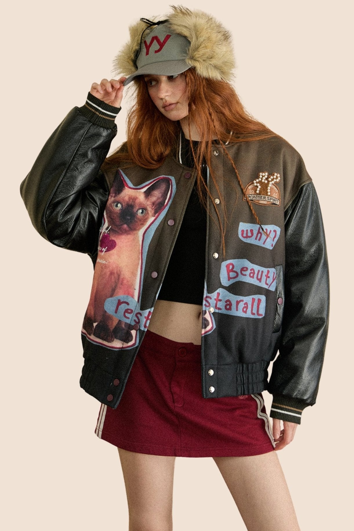 Vintage Dog Print Pu Leather Jacket